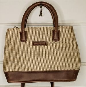 Nygard Handbag with fine woven raffia look and brown leather-look details